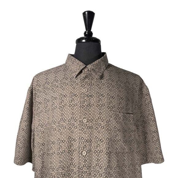 Nat Nast Mens 2XL XXL Silk Blend Short Sleeve Shirt Tan Beige Geometric Pattern - Picture 5 of 9
